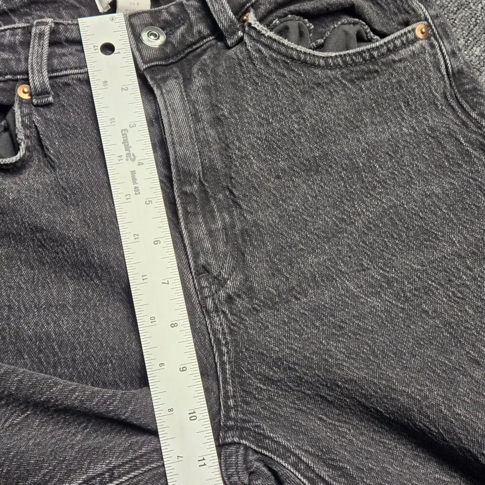 H&M Women’s Jeans 8 Black High Waist Straight Leg Frayed Hem Ankle Denim